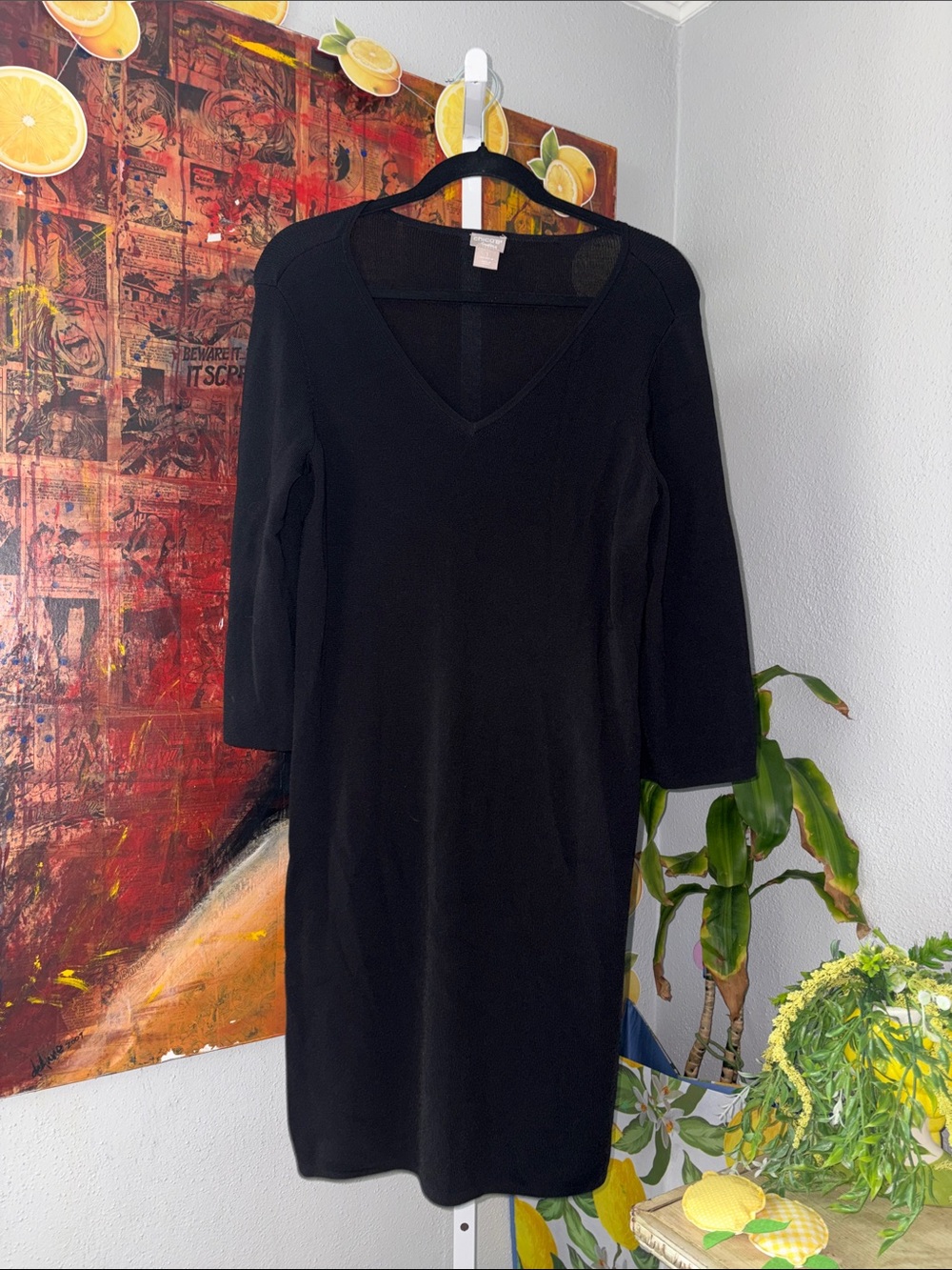 Chicos Black V-Neck Knit Women's Dress Size M